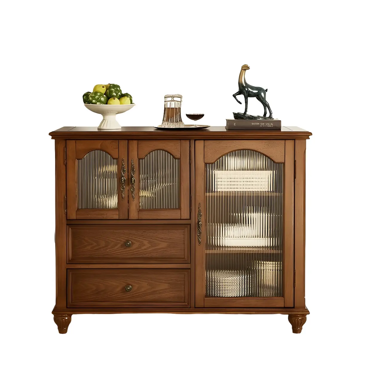 Traditional Wooden Sideboard with Glass Doors and Cabinets Image - 7 | homeyfad