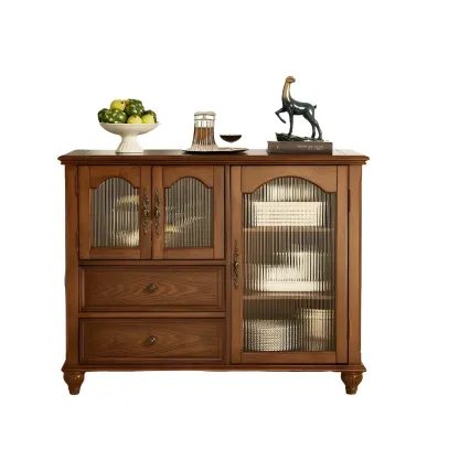 Traditional Wooden Sideboard with Glass Doors and Cabinets Image - 7