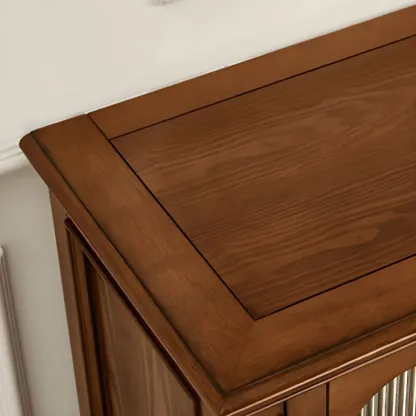Traditional Wooden Sideboard with Glass Doors and Cabinets Image - 8