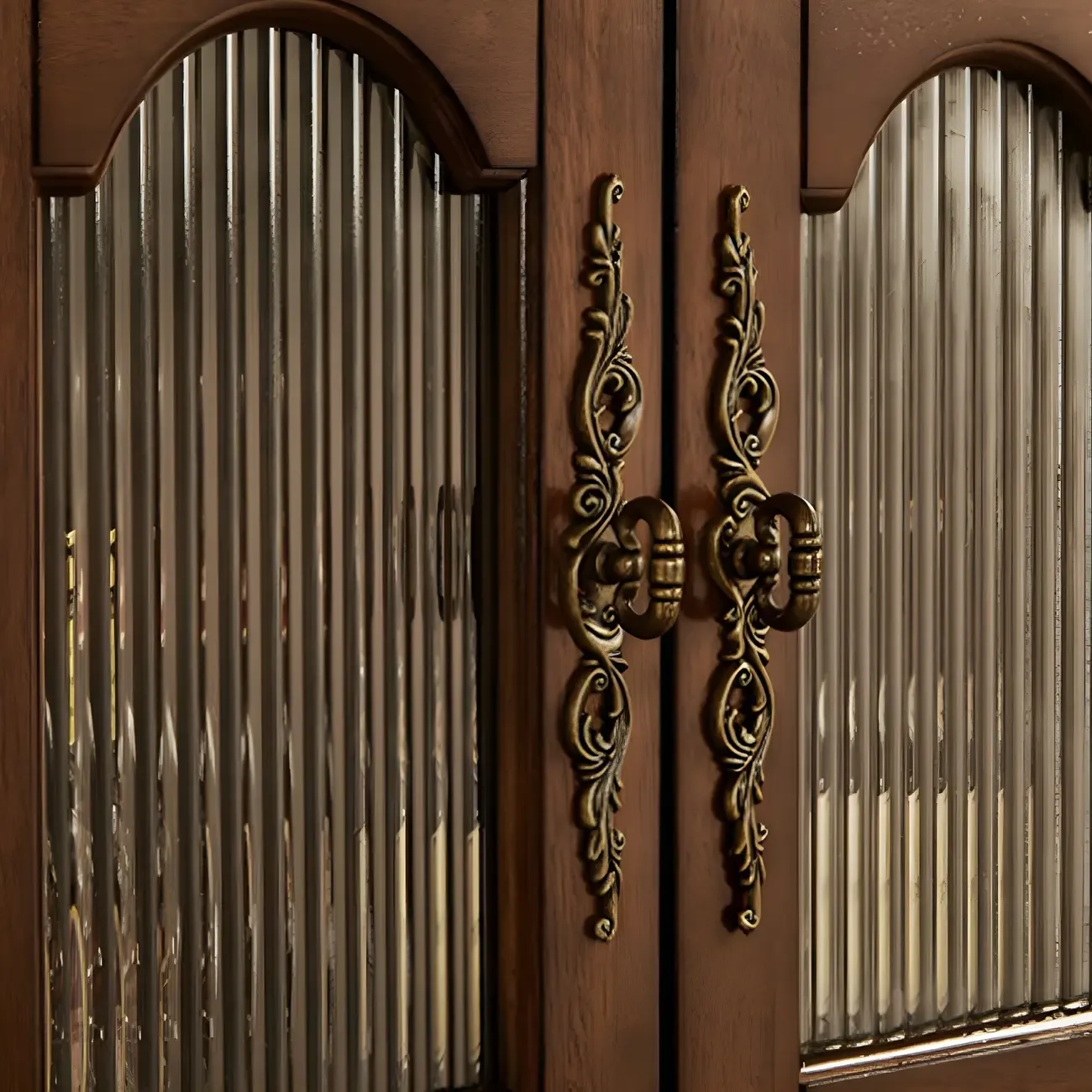 Traditional Wooden Sideboard with Glass Doors and Cabinets Image - 9