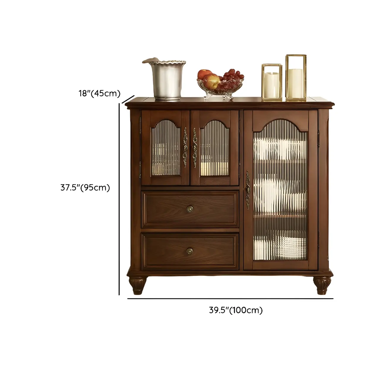 Traditional Wooden Sideboard with Glass Doors and Cabinets Image - 13 | homeyfad