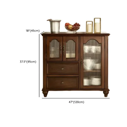 Traditional Wooden Sideboard with Glass Doors and Cabinets Image - 14