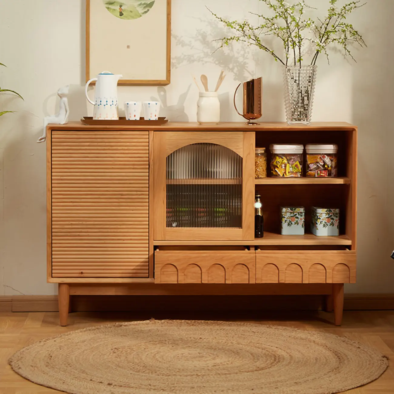 Scandinavian Yellow Wooden Sideboard with Cabinets Image - 1 | homeyfad