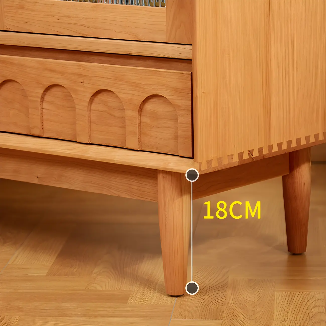 Scandinavian Yellow Wooden Sideboard with Cabinets Image - 9 | homeyfad