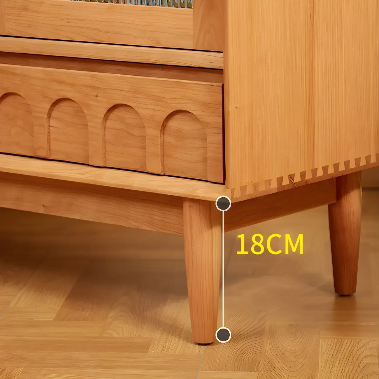 Scandinavian Yellow Wooden Sideboard with Cabinets Image - 9