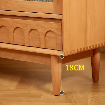 Scandinavian Yellow Wooden Sideboard with Cabinets Image - 9