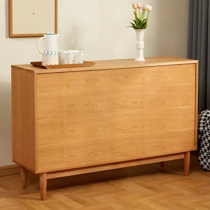 Scandinavian Yellow Wooden Sideboard with Cabinets Image - 10