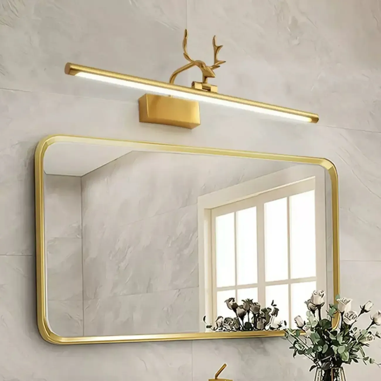 Gold Metal Antler Design LED Vanity Wall Lamp for Bathroom Image - 1