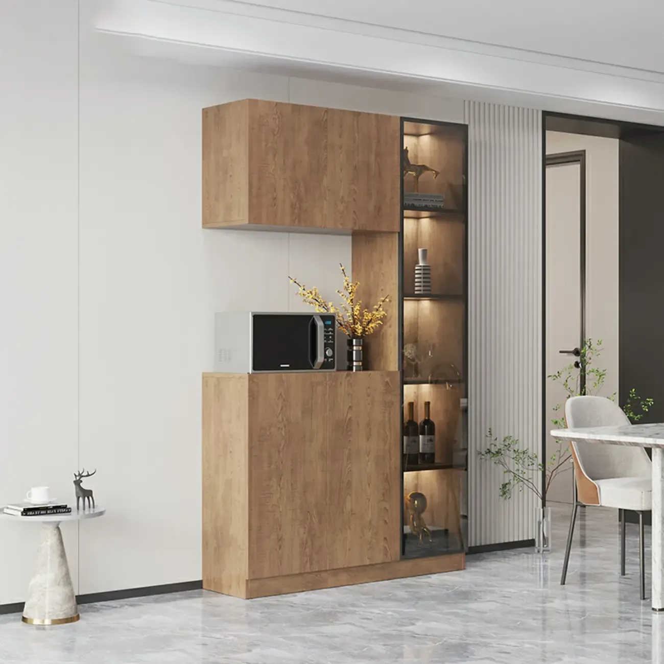 Modern Wooden Sideboard with Drawers & Shelves & Cabinets Image - 2