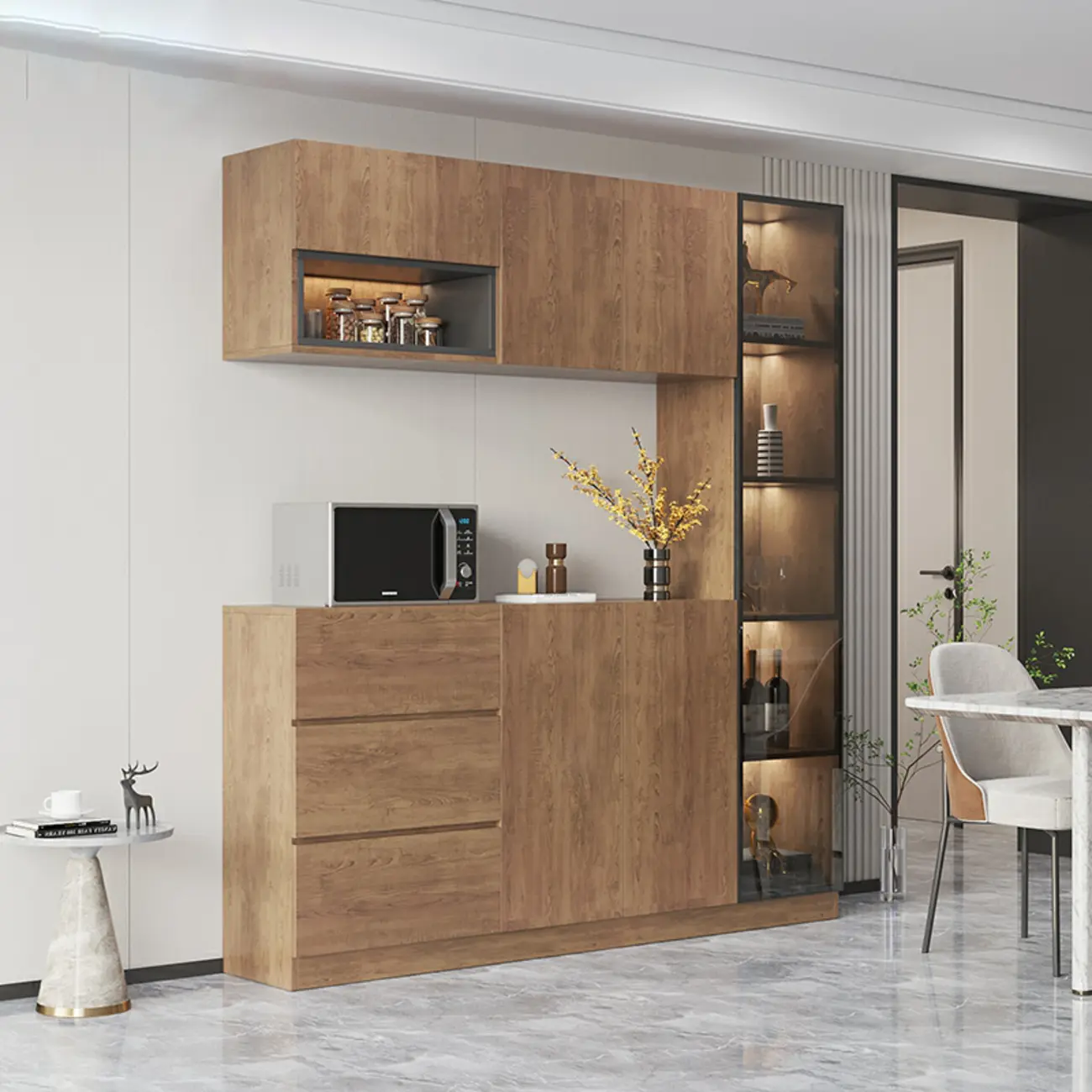 Modern Wooden Sideboard with Drawers & Shelves & Cabinets Image - 3 | homeyfad