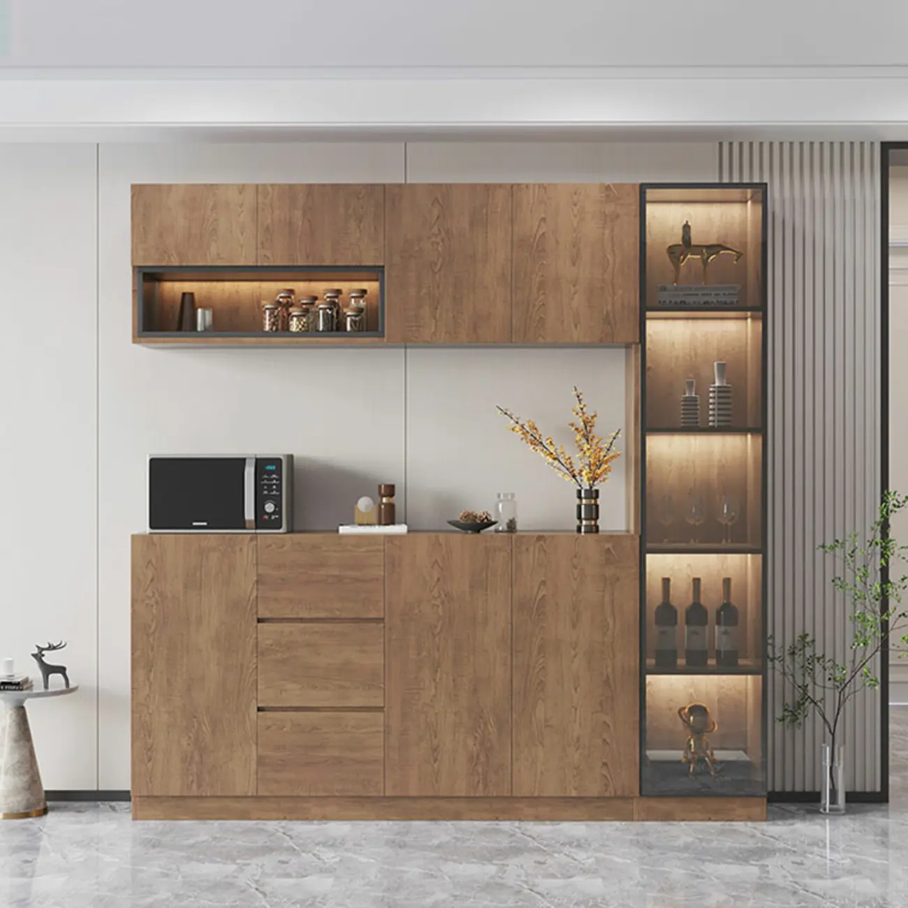 Modern Wooden Sideboard with Drawers & Shelves & Cabinets Image - 4 | homeyfad
