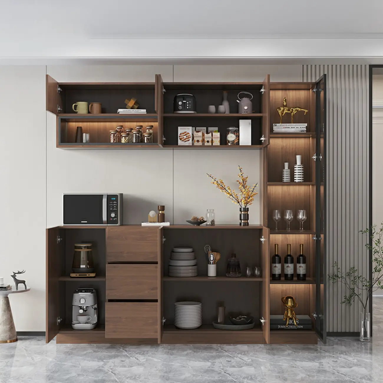 Modern Wooden Sideboard with Drawers & Shelves & Cabinets Image - 8 | homeyfad