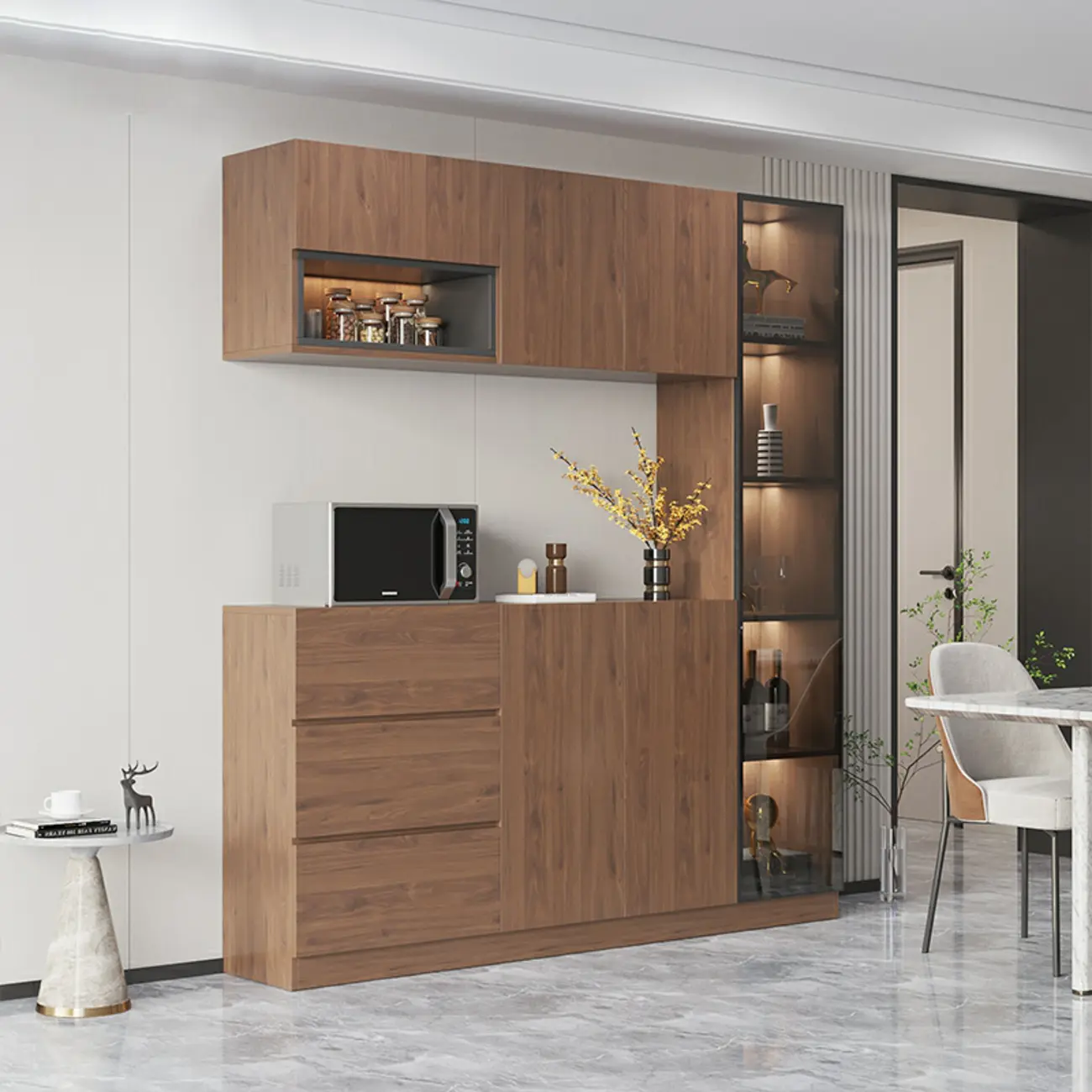 Modern Wooden Sideboard with Drawers & Shelves & Cabinets Image - 9 | homeyfad