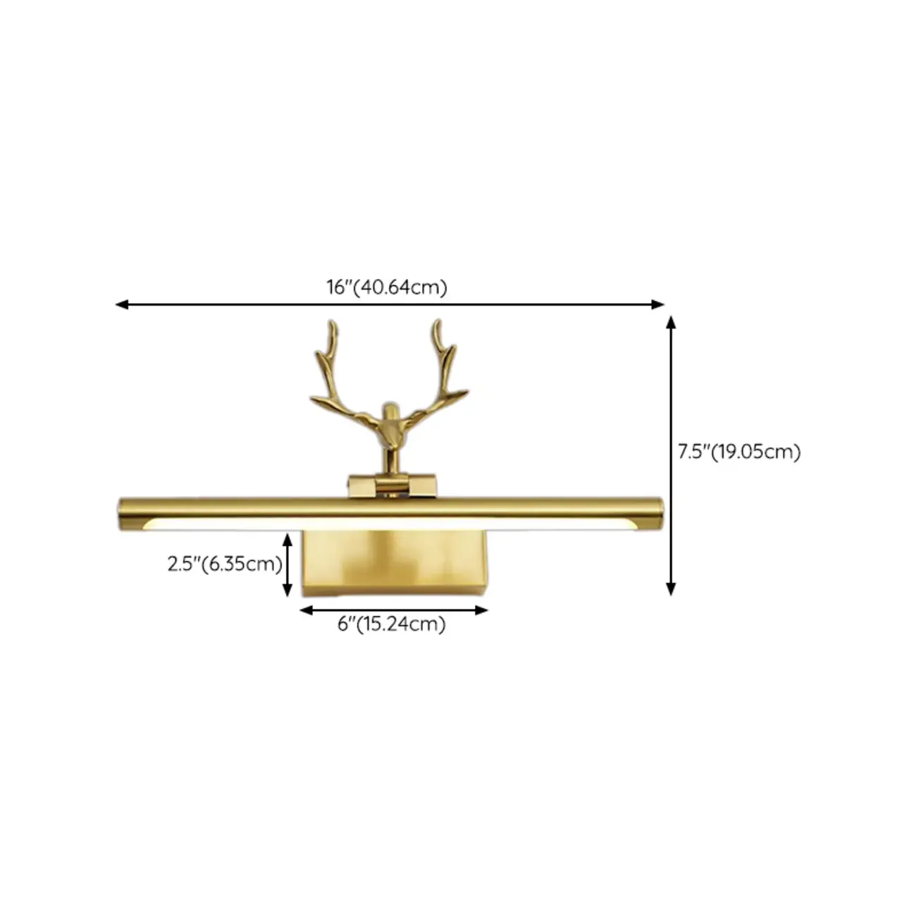 Gold Metal Antler Design LED Vanity Wall Lamp for Bathroom #size