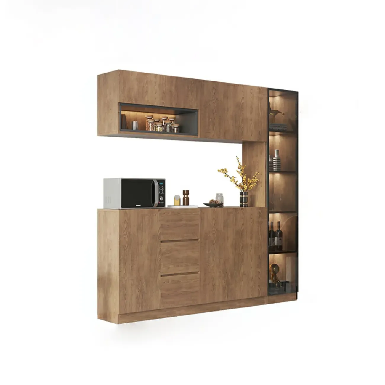 Modern Wooden Sideboard with Drawers & Shelves & Cabinets Image - 10