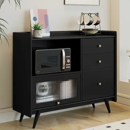 Modern Black Espresso Sideboard with Cabinets & Drawers Image - 2