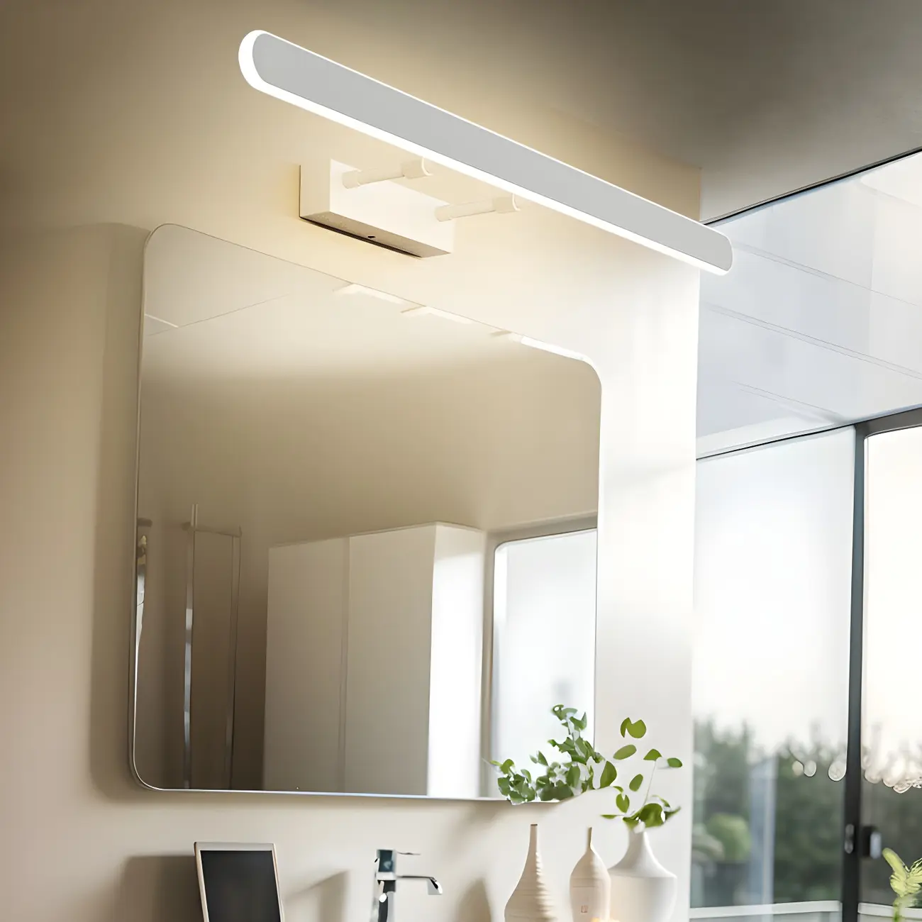 Minimalist Sleek White LED Wall Lamp for Bathroom Mirror Image - 6 | homeyfad