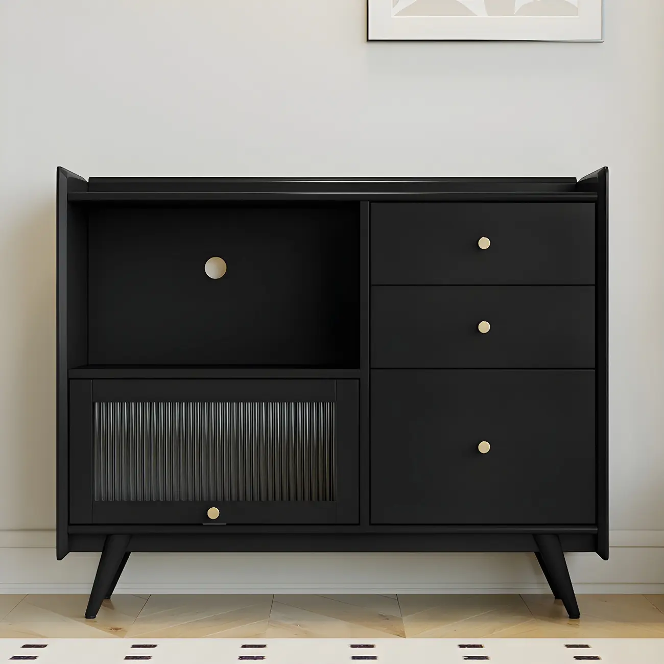 Modern Black Espresso Sideboard with Cabinets & Drawers Image - 4 | homeyfad