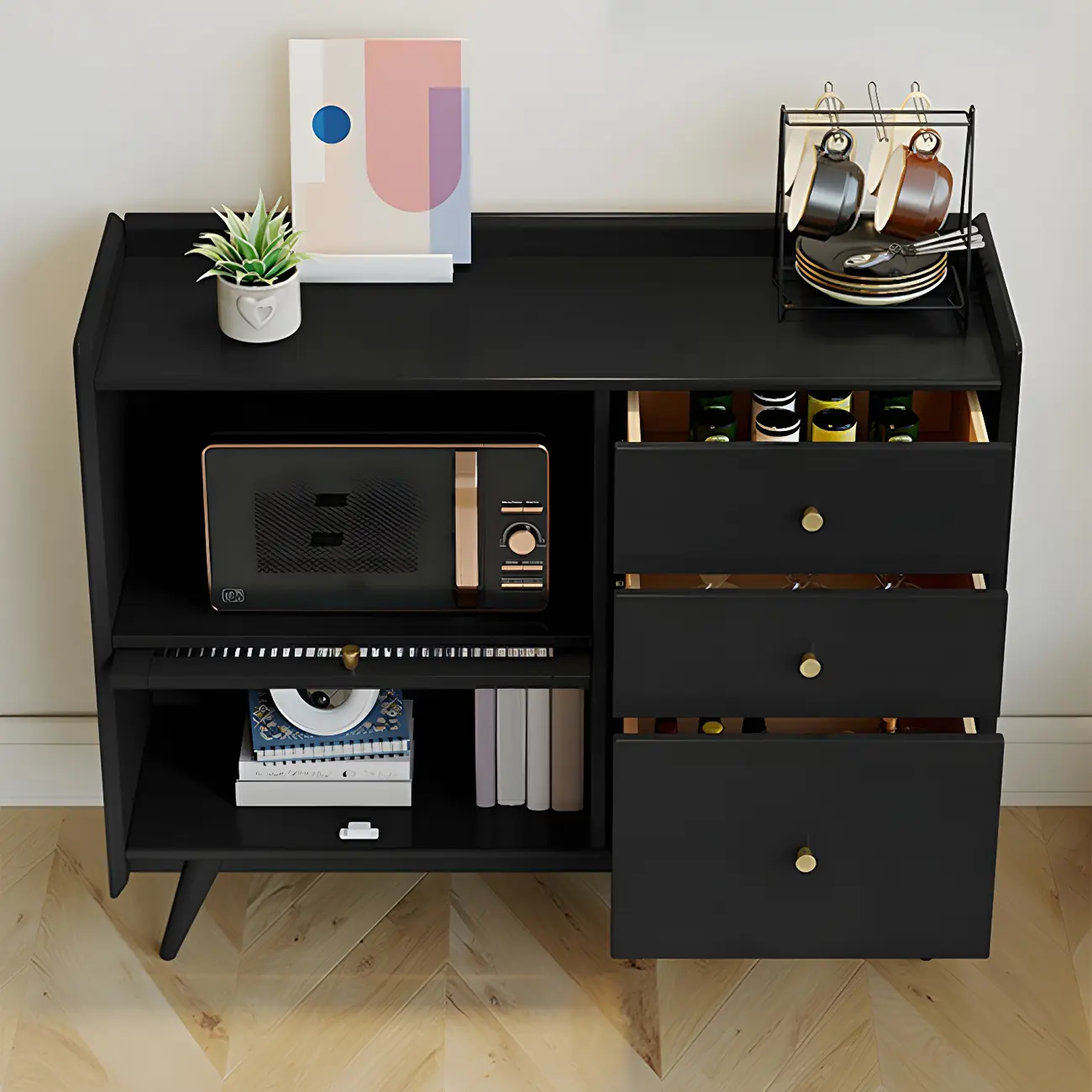 Modern Black Espresso Sideboard with Cabinets & Drawers Image - 5 | homeyfad