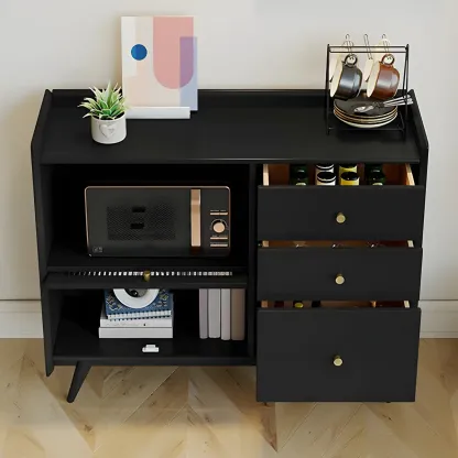 Modern Black Espresso Sideboard with Cabinets & Drawers Image - 5