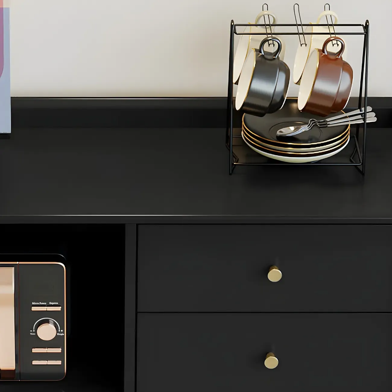 Modern Black Espresso Sideboard with Cabinets & Drawers Image - 8