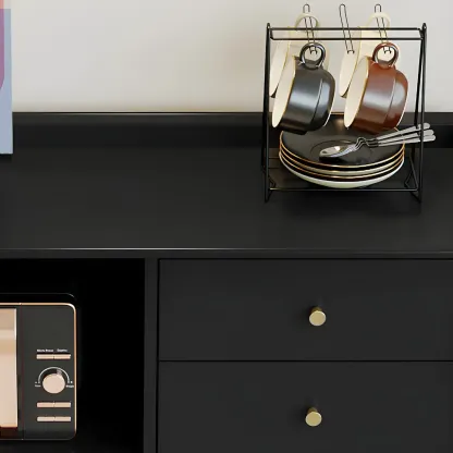 Modern Black Espresso Sideboard with Cabinets & Drawers Image - 8