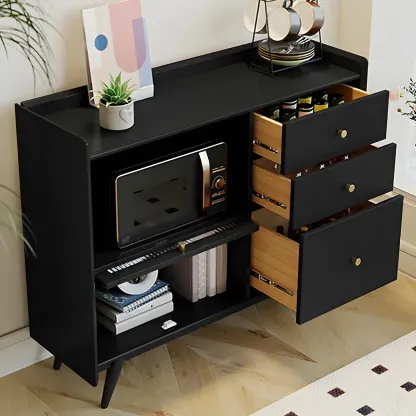 Modern Black Espresso Sideboard with Cabinets & Drawers Image - 11