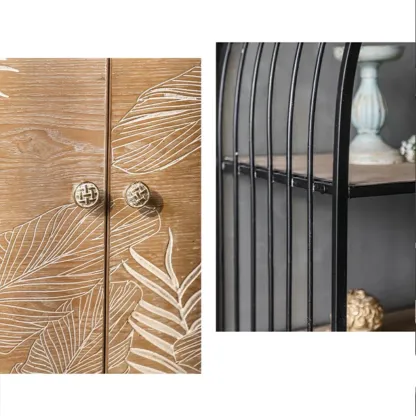 Oriental Brown Wooden Sideboard with Leaf Carving Image - 8