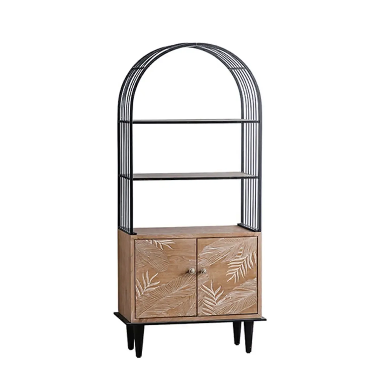 Oriental Brown Wooden Sideboard with Leaf Carving Image - 9