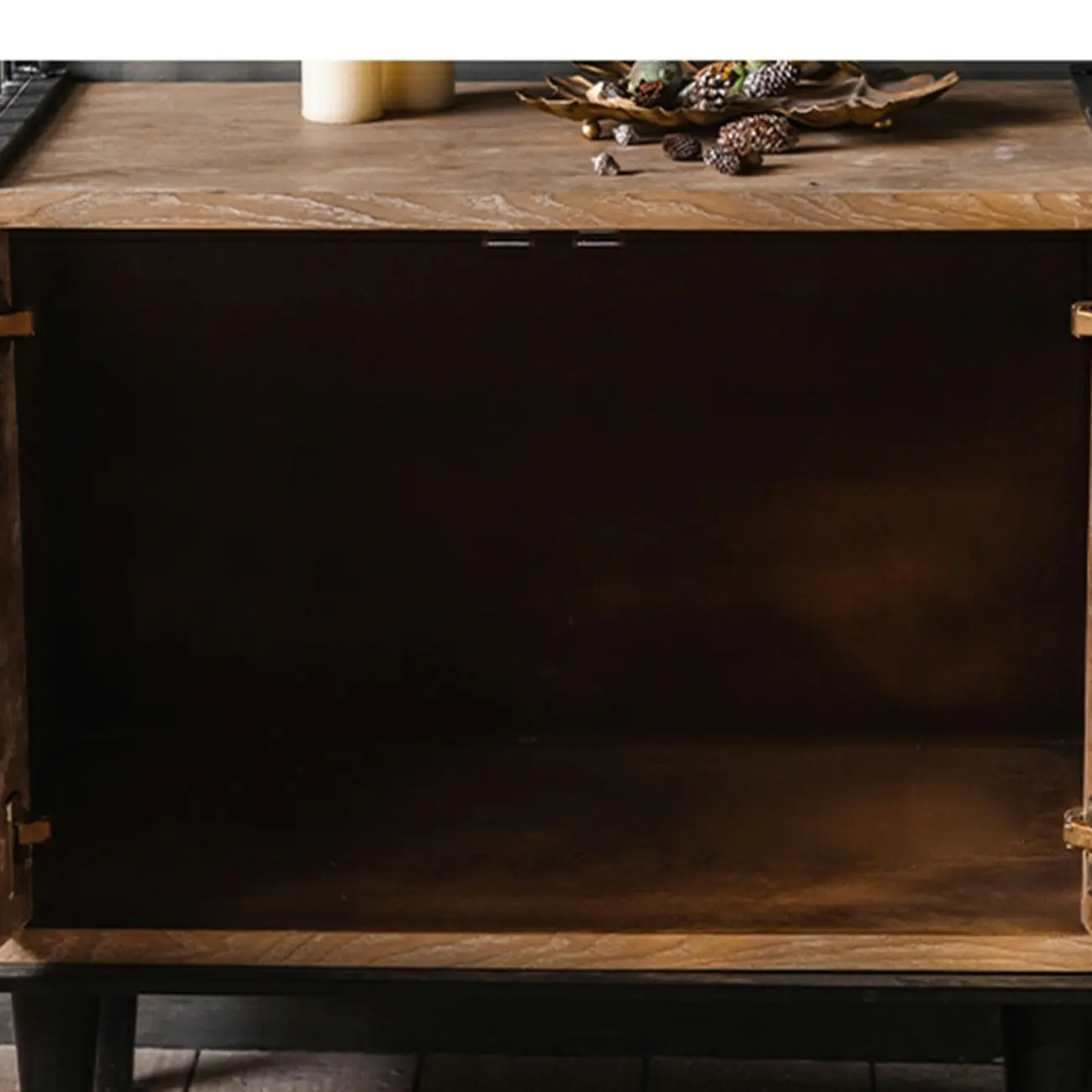 Oriental Brown Wooden Sideboard with Leaf Carving Image - 11 | homeyfad