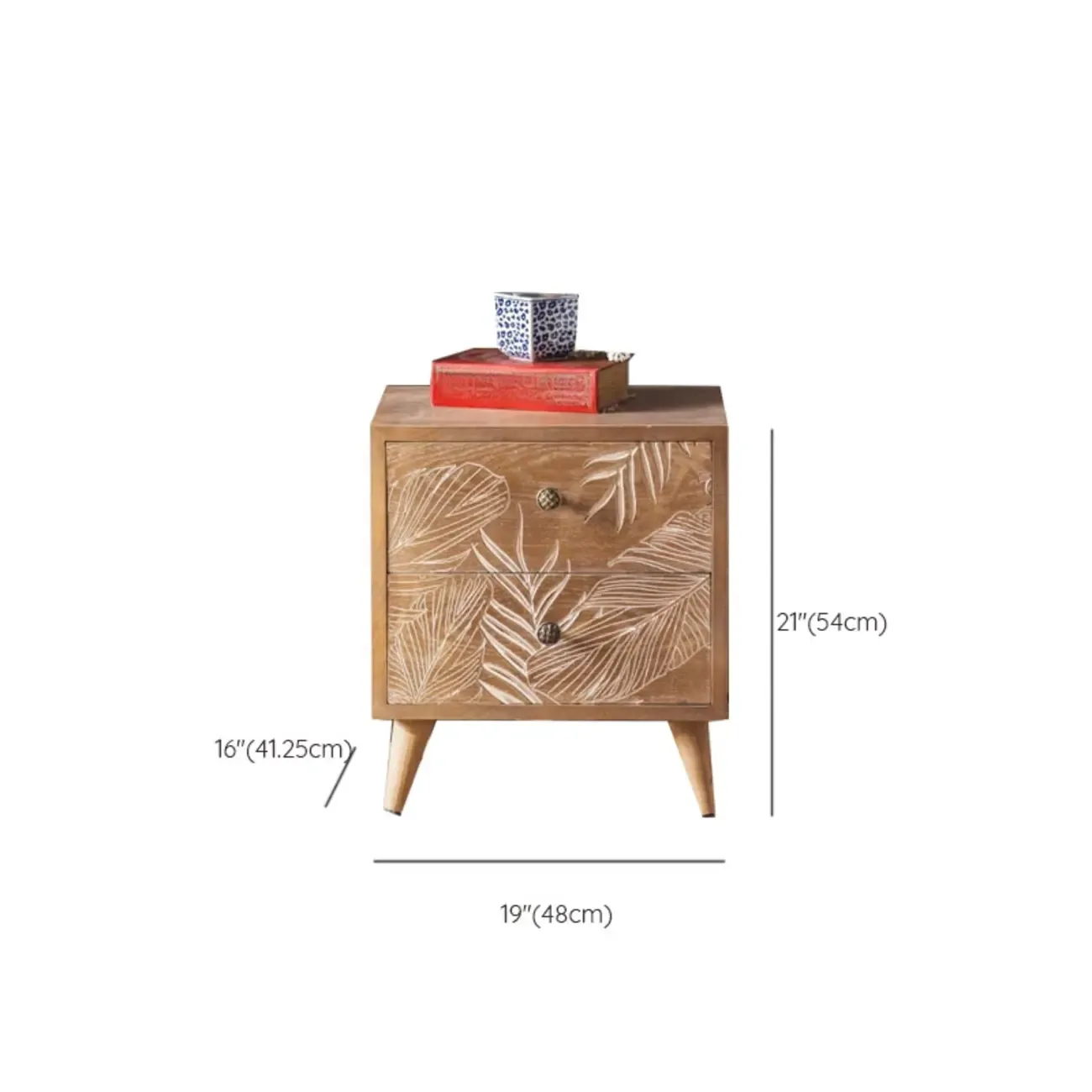 Oriental Brown Wooden Sideboard with Leaf Carving #size