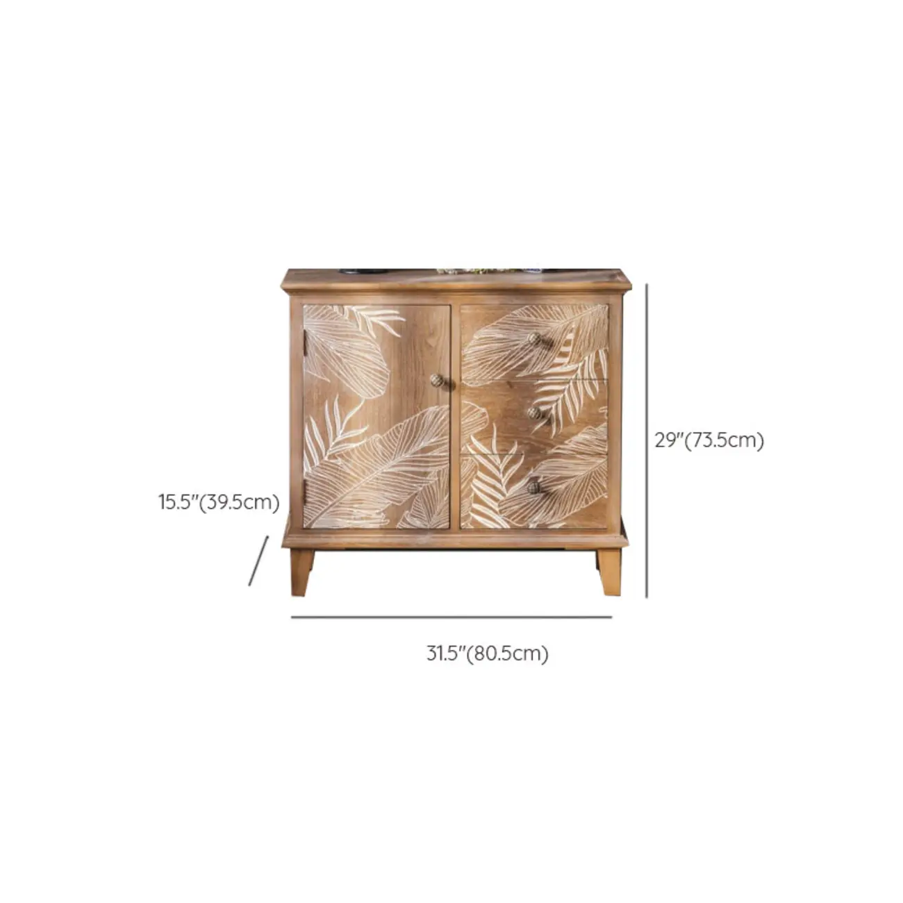 Oriental Brown Wooden Sideboard with Leaf Carving Image - 15 | homeyfad