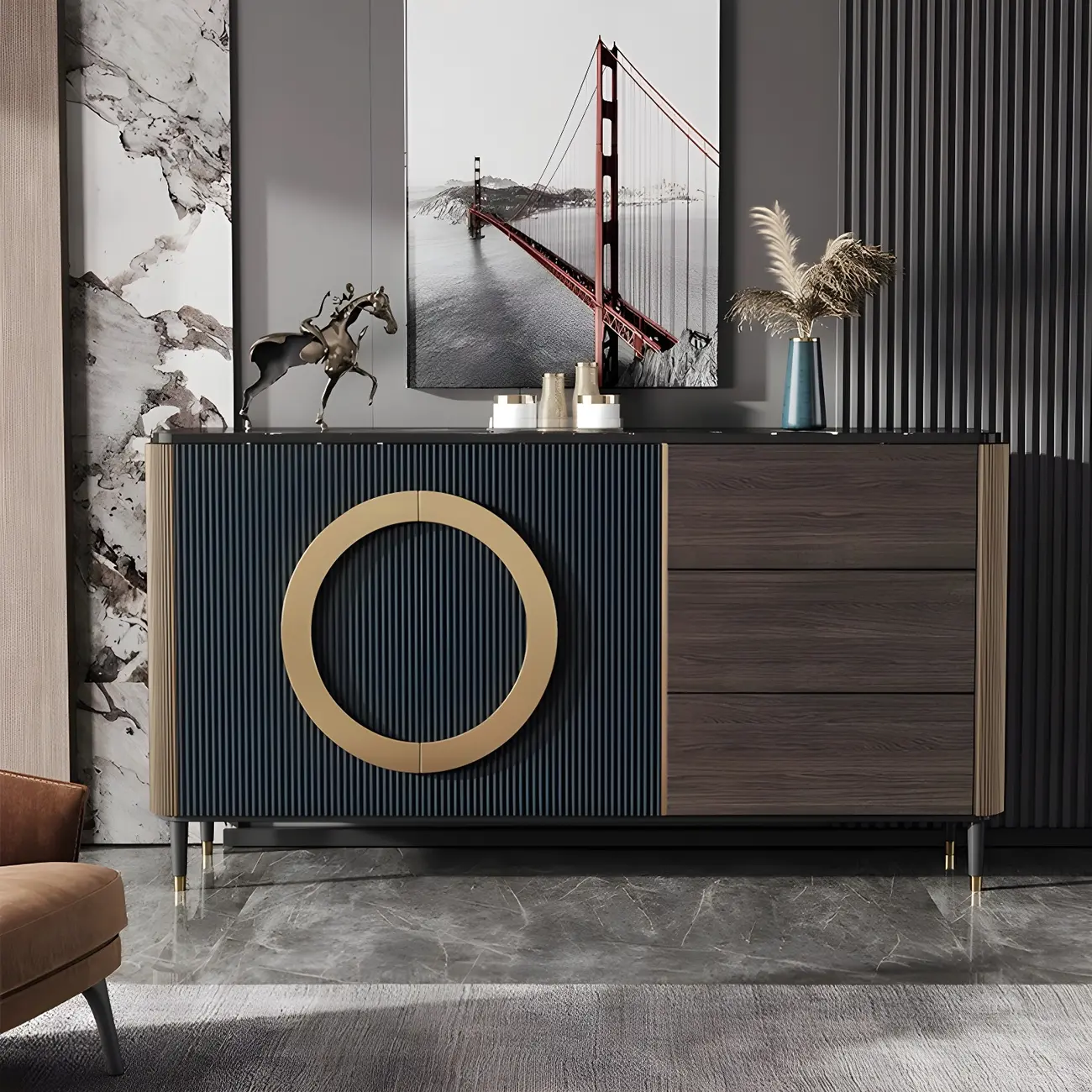 Glam Espresso Wood Buffet Table with Drawers & Cabinets Image - 1 | homeyfad