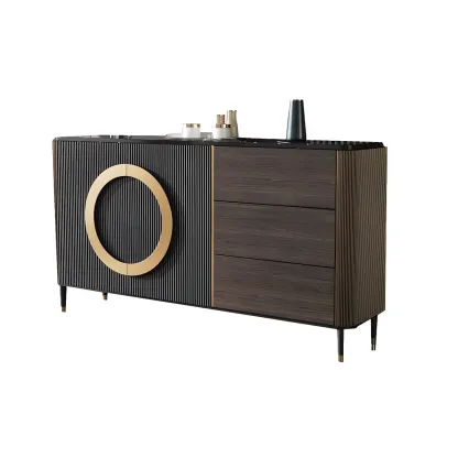 Glam Espresso Wood Buffet Table with Drawers & Cabinets Image - 4