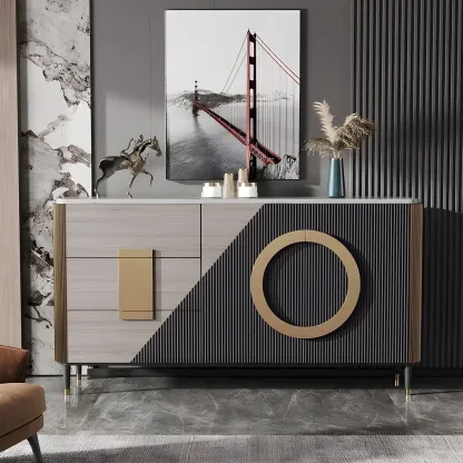 Glam Espresso Wood Buffet Table with Drawers & Cabinets Image - 6