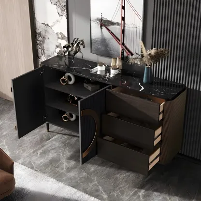 Glam Espresso Wood Buffet Table with Drawers & Cabinets Image - 8