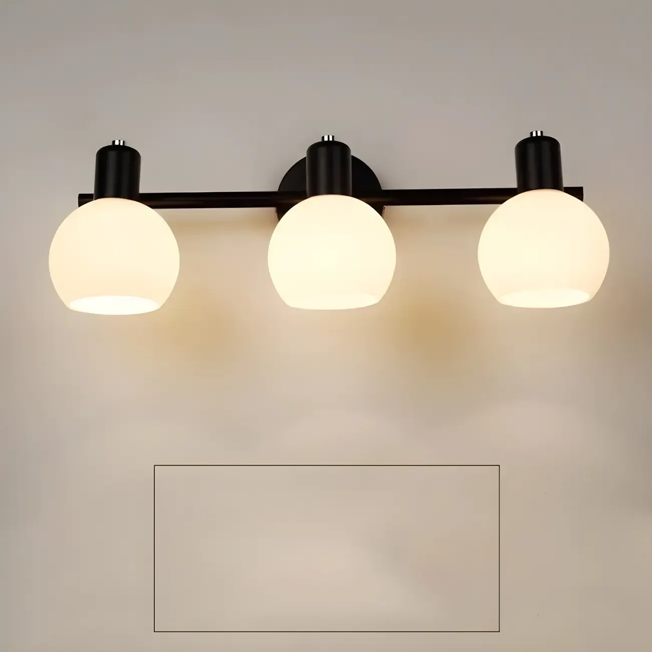 Modern 3 Heads Black Vanity Lights with White Glass Shade for Bathrooms Image - 1