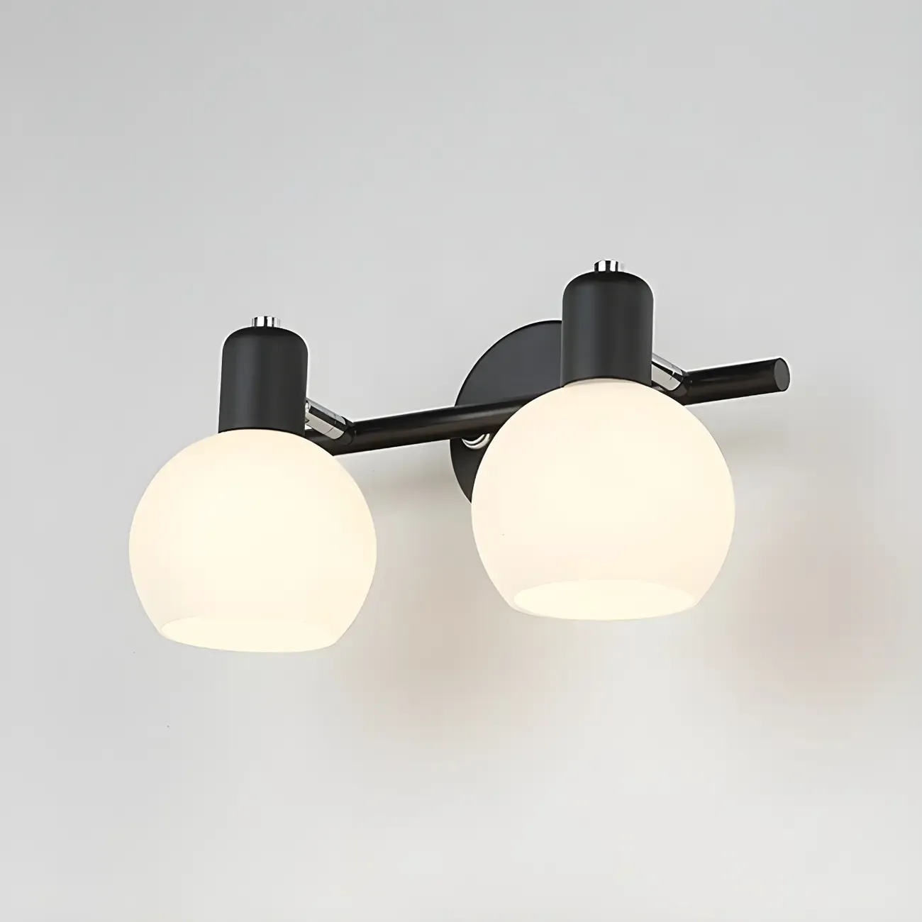 Modern 3 Heads Black Vanity Lights with White Glass Shade for Bathrooms Image - 2
