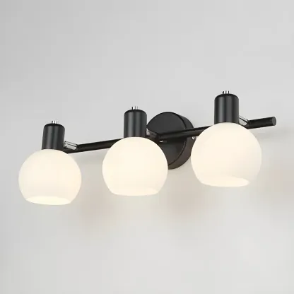 Modern 3 Heads Black Vanity Lights with White Glass Shade for Bathrooms Image - 3