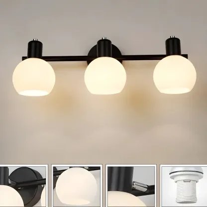 Modern 3 Heads Black Vanity Lights with White Glass Shade for Bathrooms Image - 6