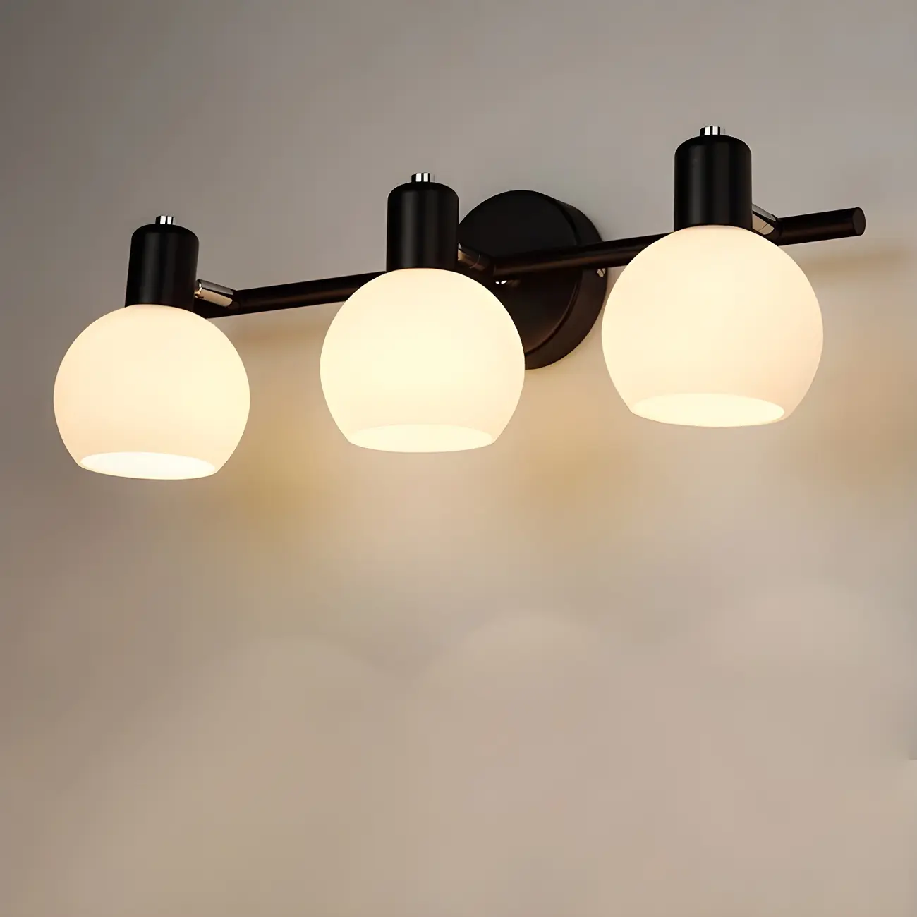 Modern 3 Heads Black Vanity Lights with White Glass Shade for Bathrooms Image - 7 | homeyfad