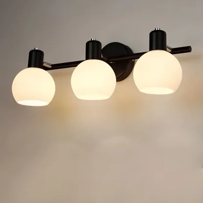 Modern 3 Heads Black Vanity Lights with White Glass Shade for Bathrooms Image - 7
