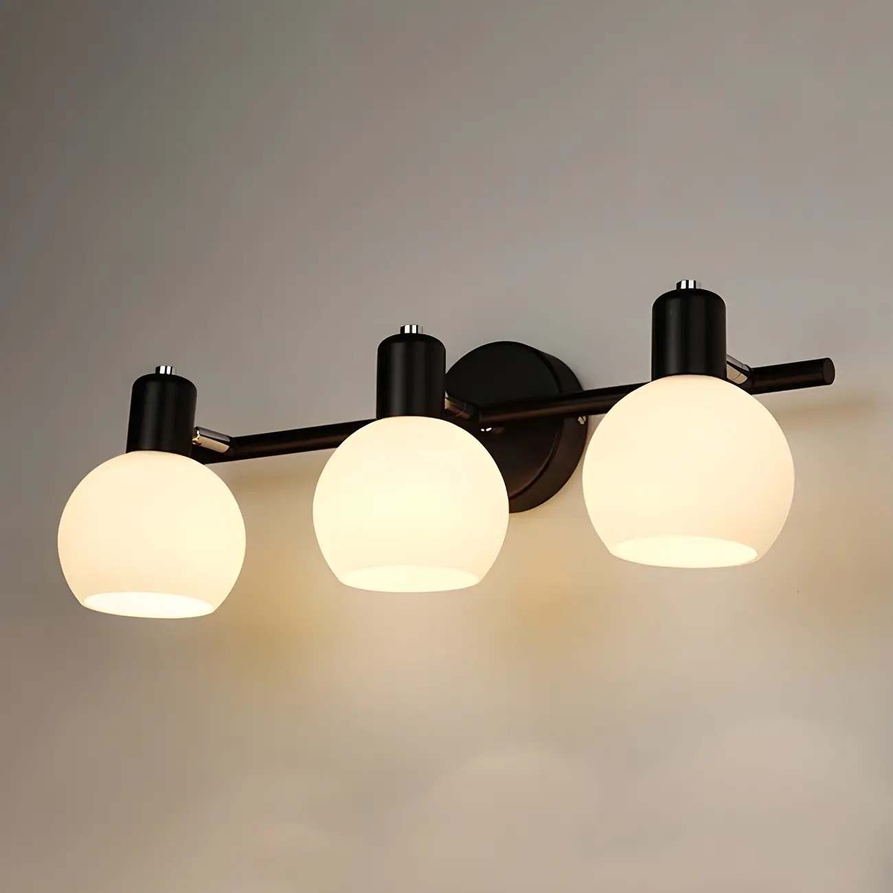 Modern 3 Heads Black Vanity Lights with White Glass Shade for Bathrooms Image - 9 | homeyfad
