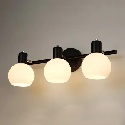 Modern 3 Heads Black Vanity Lights with White Glass Shade for Bathrooms Image - 9