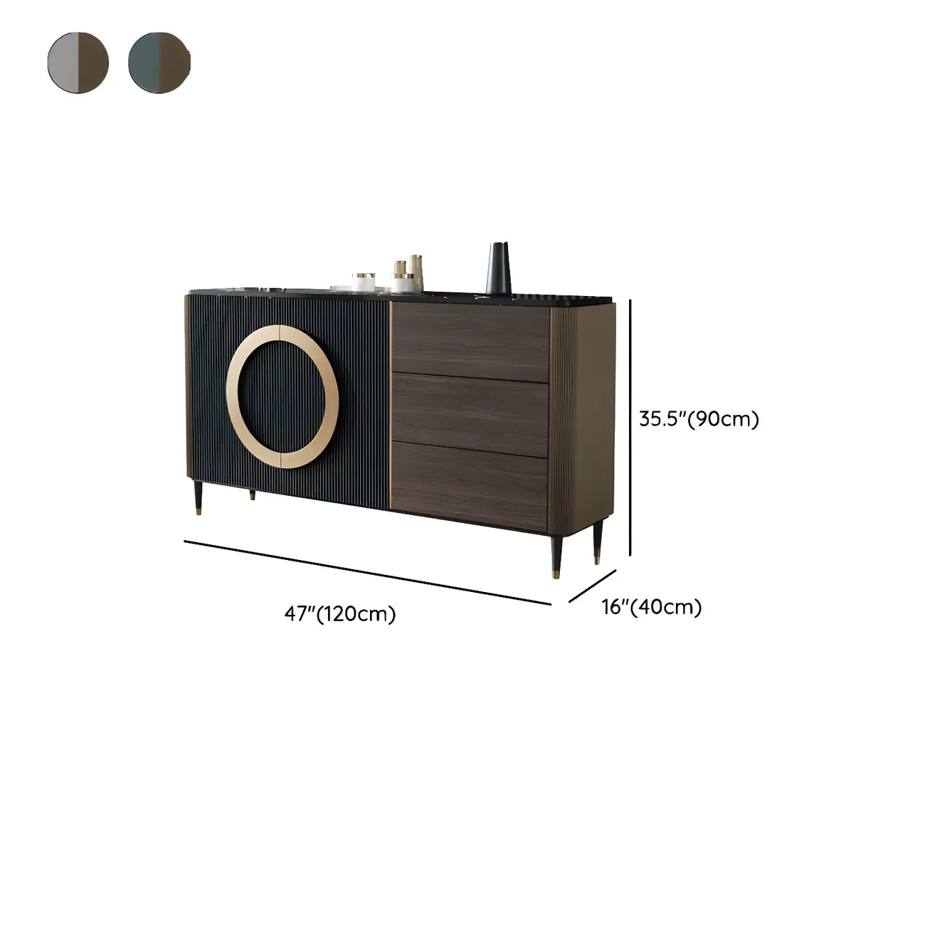 Glam Espresso Wood Buffet Table with Drawers & Cabinets #size