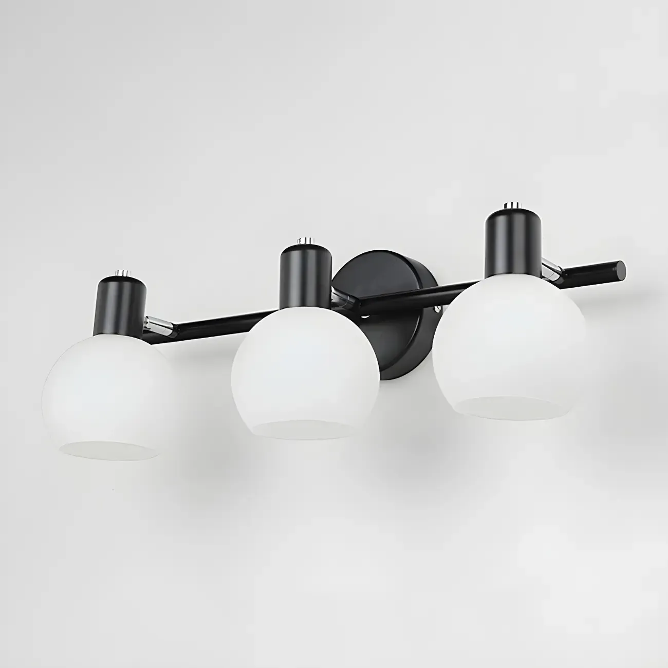 Modern 3 Heads Black Vanity Lights with White Glass Shade for Bathrooms Image - 10