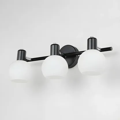 Modern 3 Heads Black Vanity Lights with White Glass Shade for Bathrooms Image - 10