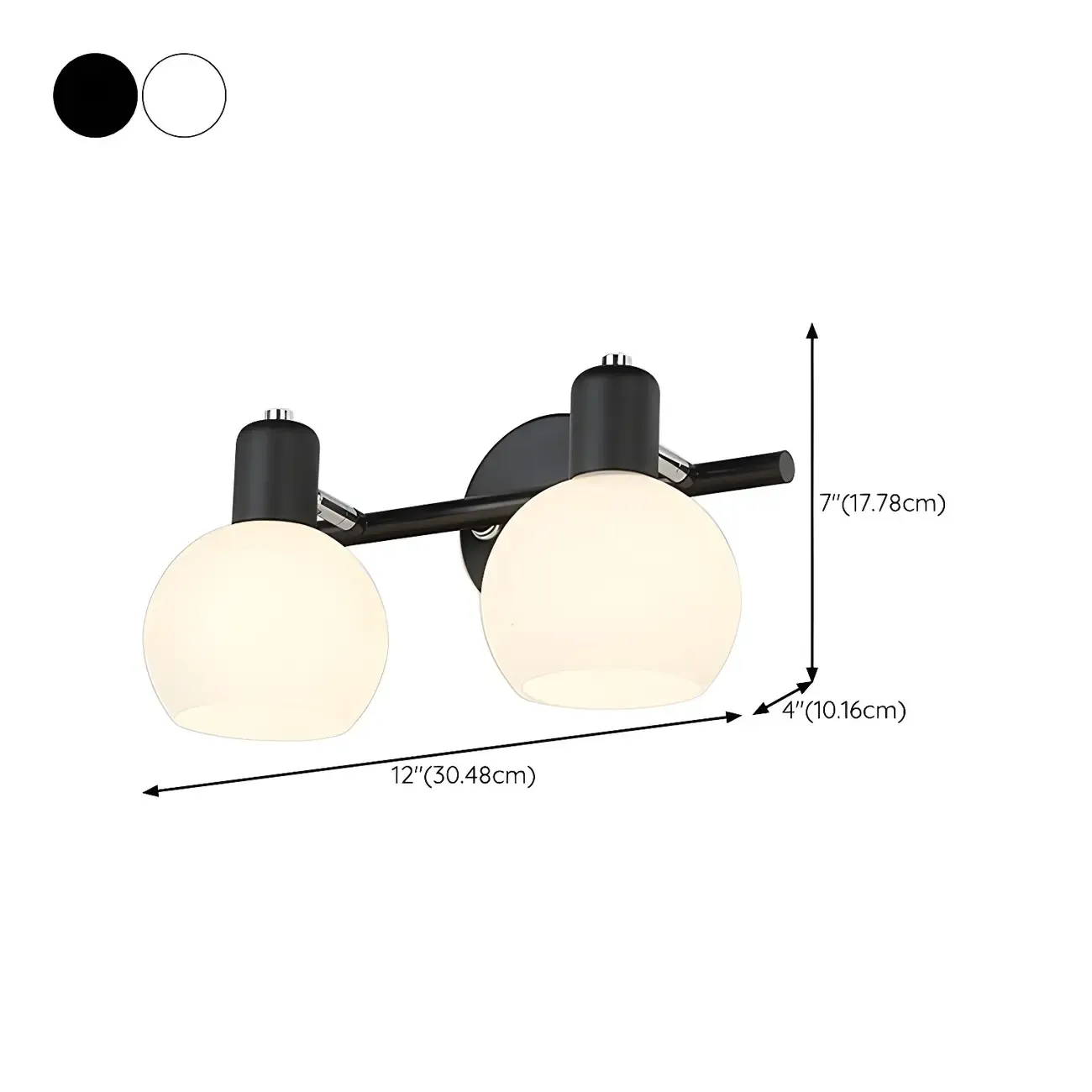 Modern 3 Heads Black Vanity Lights with White Glass Shade for Bathrooms #size