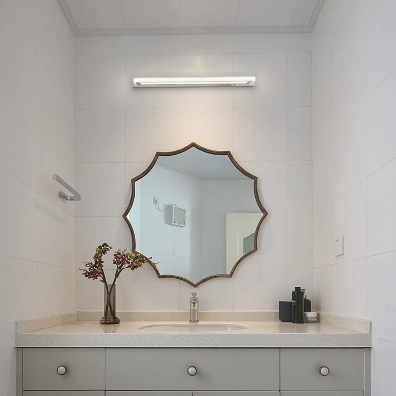 Modern White Metal LED Wall Light with Acrylic Shade for Mirror Front Image - 2 | homeyfad