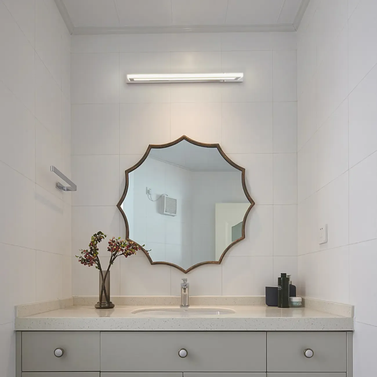 Modern White Metal LED Wall Light with Acrylic Shade for Mirror Front Image - 2